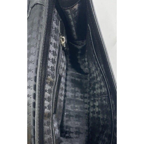 Karl Lagerfeld Black Leather Shoulder Bag Flowers Modern Minimalist Office Chic - Picture 4 of 5